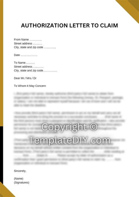 authorization letter sample to claim medi.